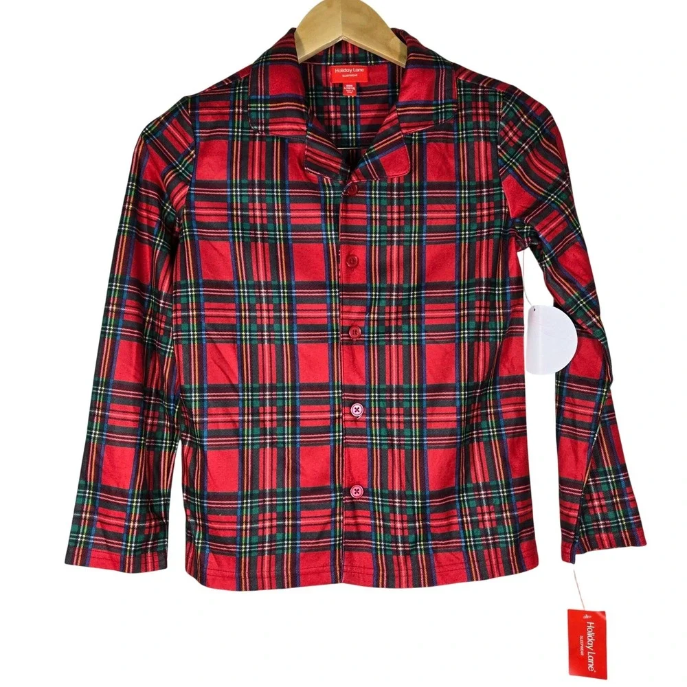 Holiday Lane Kids L 10-12 Brinkley Plaid Pajama Set Red Green Tartan NEW